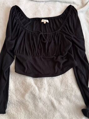 Madewell Black Ribbed Long-Sleeve Crop Top